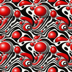 Abstract seamless bright red, white and black psychedelic emotional pattern