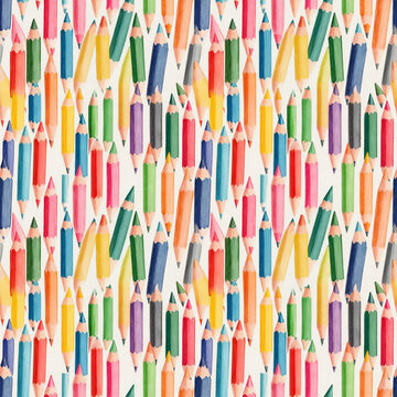 Abstract seamless bright colorful pattern with colored pencils