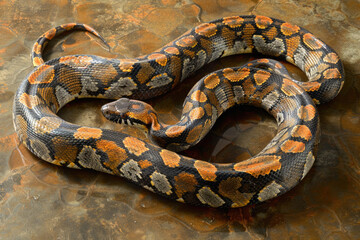 Obraz premium A purebred snake poses for a portrait in a studio with a solid color background during a pet photoshoot.