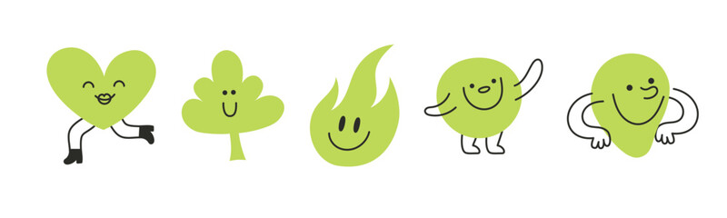 Vector logo design template and graphic elements for advertising, branding, posters and banners, funny cartoon illustrations with smiling character and mascots, abstract stickers and line icons.