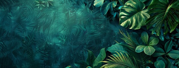 Tropical Leaves Cluster with Text Space Generative AI - obrazy, fototapety, plakaty