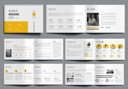 Company Brochure Landscape Layout with Yellow Accents
