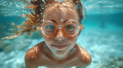Naklejka premium Summer Splash: Kid Enjoying Swim and Dive in Pool