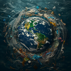 The concept of the earth submerged in polluted water. - 769143751