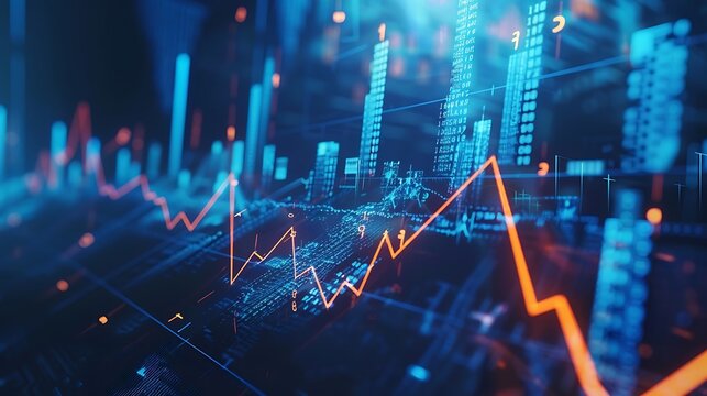 Business financial report graph charts motion. Digital graph abstract futuristic stock market interface concept. Crypto currency ecommerce market and trading bar & line graph charts Illustration