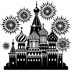 fireworks in the Kremlin of Moscow
silhouette vector art Illustration