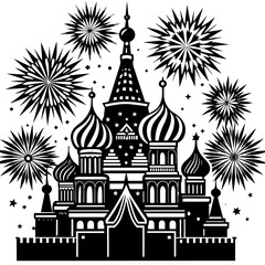 fireworks in the Kremlin of Moscow
silhouette vector art Illustration - obrazy, fototapety, plakaty