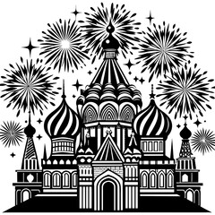 fireworks in the Kremlin of Moscow
silhouette vector art Illustration - obrazy, fototapety, plakaty