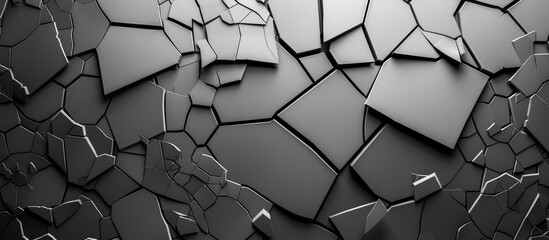 Monochrome abstract backdrop with fractured glass pieces and mosaic design.