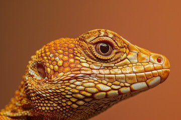 A purebred lizard poses for a portrait in a studio with a solid color background during a pet photoshoot.- 769144347