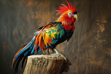 A purebred bird poses for a portrait in a studio with a solid color background during a pet photoshoot.- 769144521