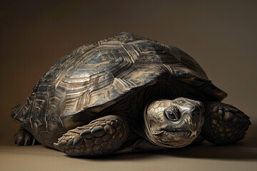 A purebred turtle poses for a portrait in a studio with a solid color background during a pet photoshoot.- 769144522