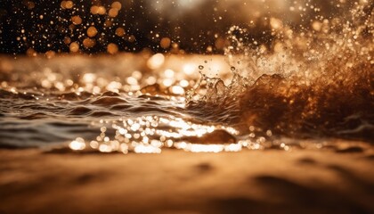 The golden light of sunset dances on the crests of ocean waves, capturing the mesmerizing beauty of the sea's movements.