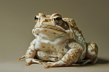A frog poses for a portrait in a studio with a solid color background during a pet photoshoot.- 769144717