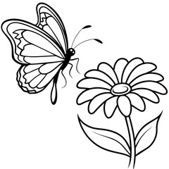 Kupu-kupu dengan antena panjang mendarat di atas bunga aster on white background silhouette vector art Illustration 