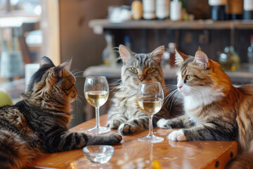 A cat enjoys a human-like gathering at a café.- 769145549