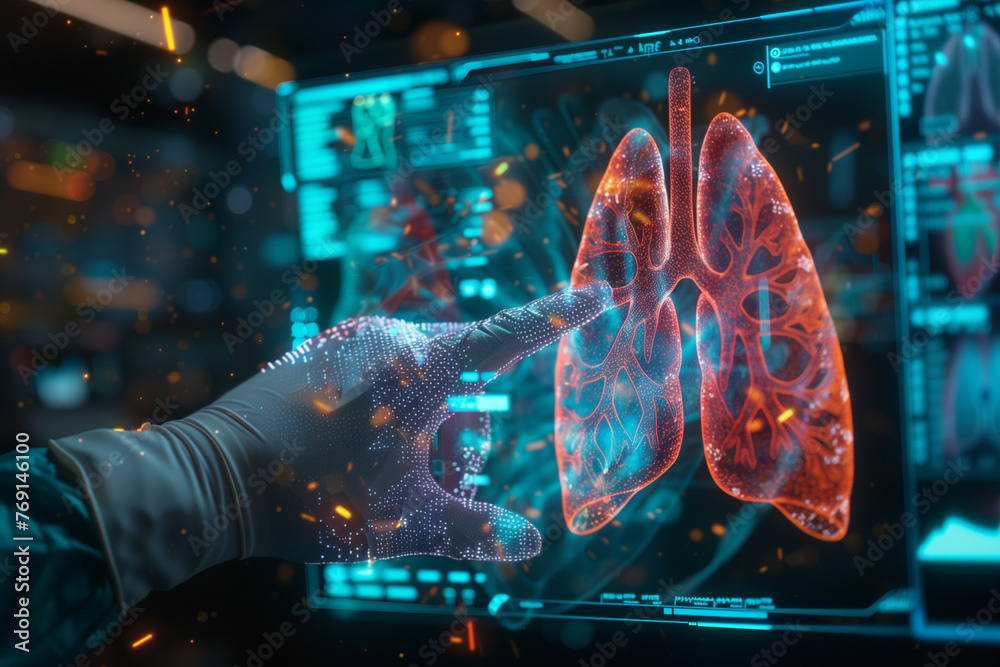Aufkleber Hand Pointing at Computer Screen Showing Lungs