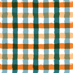 Gingham seamless vector pattern. Watercolor brush lines texture, checkered rustic print, Christmas decor background