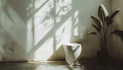 Ceramic toilet near a white wall