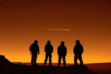 Keuken spatwand met foto Aliens and astronauts from Earth watch the trajectory of light in the sky.   © kalafoto