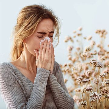 woman suffers from pollen and grass allergy