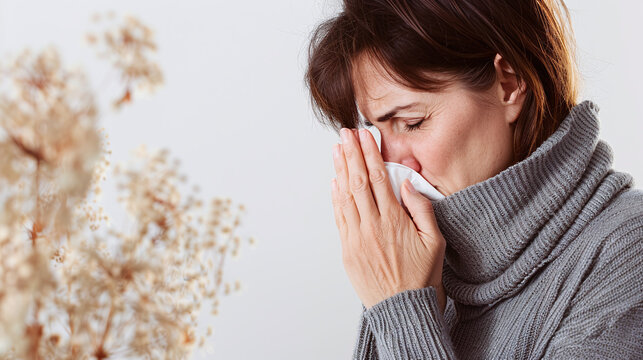 woman suffers from pollen and grass allergy