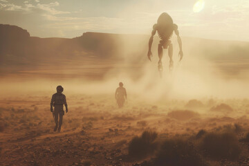 Confrontation between astronauts and massive extraterrestrial beings on Mars.- 769146966
