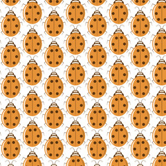 Orange ladybugs crawling up seamless pattern vector illustration