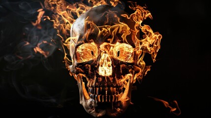 Burning Devil Skull black background - obrazy, fototapety, plakaty