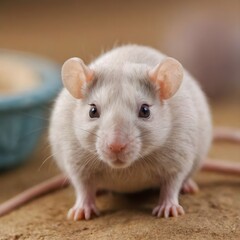 Up-Close Encounter With a Curious Domestic dumbo Rat on Textured Brown Background