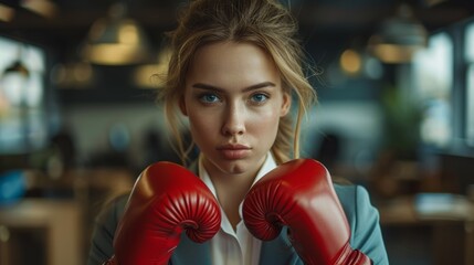 Office Lady Boxing Gloves Fight Concept