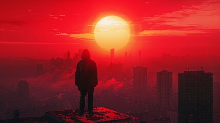 Urban Sunrise Wanderer Red Background.