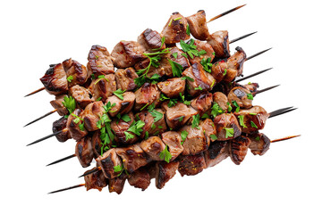 Grilled meat shish kebab on skewers this png file on transparent background