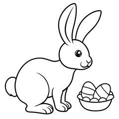 Find your easter egg, cute rabbit finding easter eggs in clean line art for coloring pages, black lines, no shadow, no color silhouette vector art Illustration