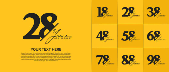 Set of Anniversary Logotype black color with calligraphy can be use for special day celebration