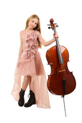 Young girl playing cello on white background © Stockphotodirectors