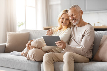 Senior couple with tablet in a cozy home setting
