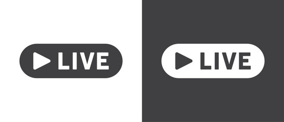 Live streaming icon. Video stream vector icon, Flat icon and buttons of live streaming, broadcasting, online stream. Live vector icon in black and white background.