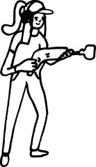 DIY reparation doodle. Hand drawn vector illustration. Woman drills 