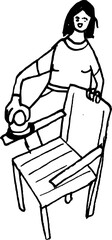 DIY reparation doodle. Hand drawn vector illustration. Woman grinds the chair