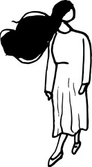 Woman clothes hand drawn doodle vector illustration. Woman front view 