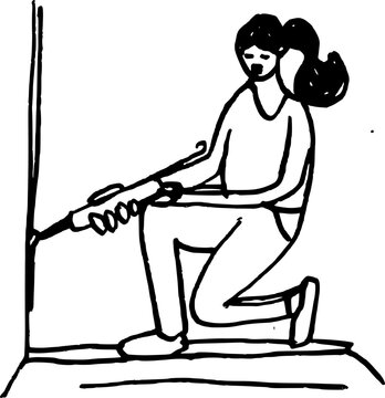 DIY reparation doodle. Hand drawn vector illustration . Woman repairs with caulking gun 