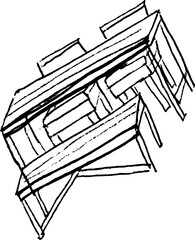 Garden furniture hand drawn vector illustration. Picnic table 