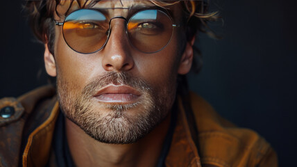 Fototapeta premium Stylish young man poses against vintage background, exuding charm and sophistication.generative ai