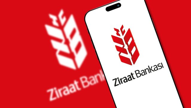 Istanbul, Turkey - 27 March 2024: Ziraat bank logo on smartphone screen. Ziraat Bank is a Turkish state-owned bank and financial institution