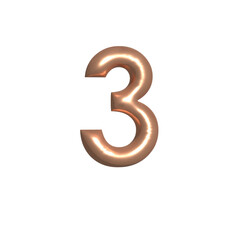 luxurious golden Peach Fuzz Balloon Font Number three symbol in 3d rendering, isolated on transparent background