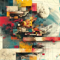 Abstract colorful background with geometric elements and grunge textures. Illustration