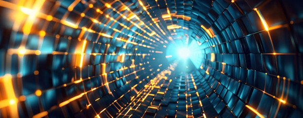 Naklejka premium A computer generated image of a tunnel with a bright orange glow