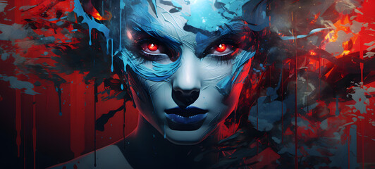 Abstract modern art collage portrait of devil, ai generative