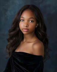 Stylish black Teen Girl Graduation Portrait, in Elegant Velvet Drape